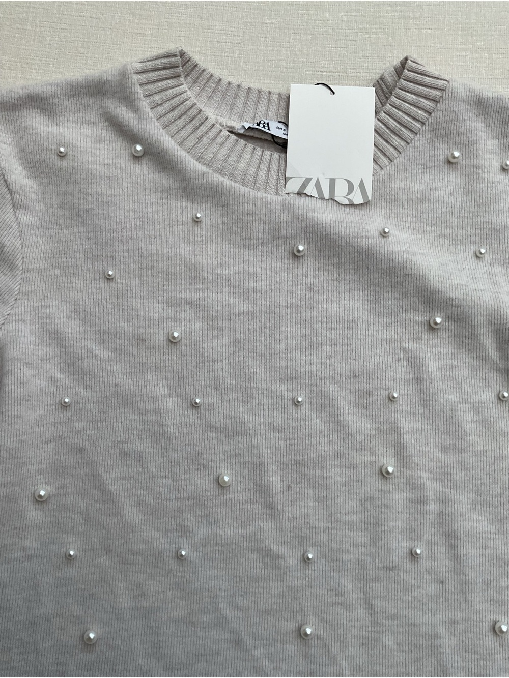 ZARA Soft Touch Sweater w/ Pearls Embellished Drop Shoulder Cream - Picture 4 of 6